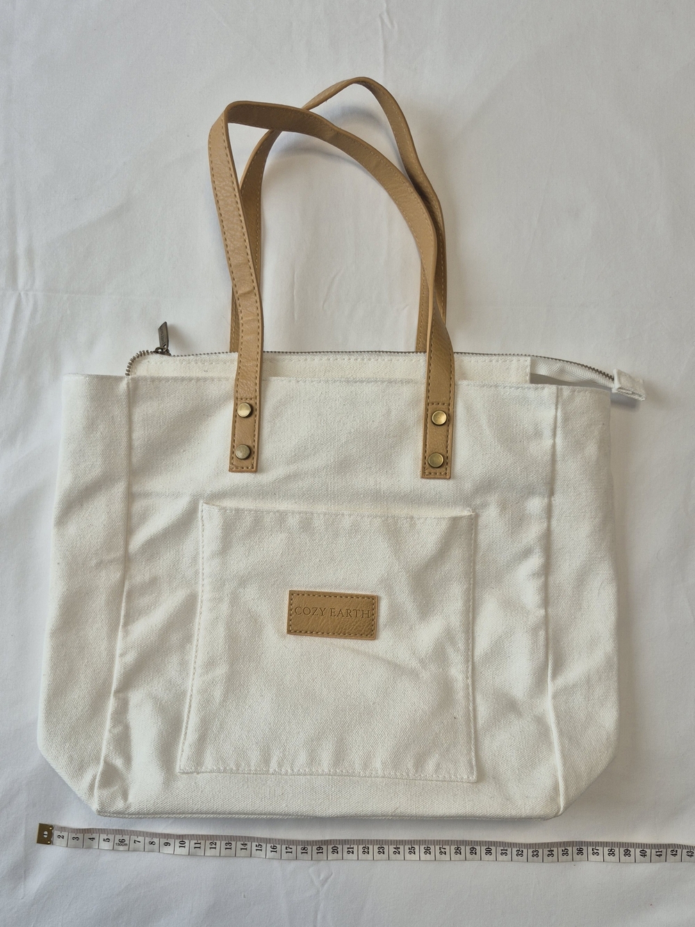 Cozy Earth White Canvas Tote with Tan Handles - Picture 5 of 10